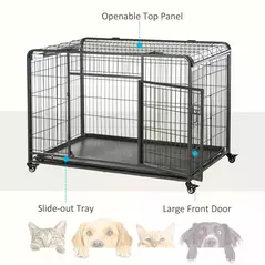PawHut Metal Dog Cage Kennel Locking Door & Wheels Removable Tray Openable Top For Extra Large Pets 125 x 76 x 81 cm - 6