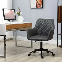 Vinsetto Office Desk Chair, Leather-Feel Fabric Computer Swivel Chair with Rolling Wheels and Adjustable Height for Home, Grey - 2