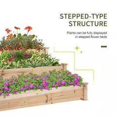 Outsunny 470L Raised Garden Bed, 3-Tier Planter Kit, Elevated Wooden Planters for Garden, Yard & Patio, 124 x 124 x 56 cm - 6