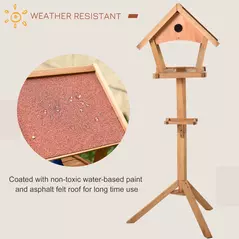 PawHut Wooden Bird Table Freestanding Feeding  Station for Garden Outside ,139H cm, Natural - 7