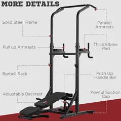 HOMCOM Pull Up Station with Adjustable Weight Bench, Dip Station and Barbell Rack, Multi-Function Power Tower Free Standing Pull Up Bar for Home Gym - 6