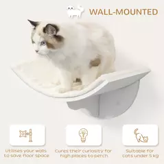 PawHut Wood Cat Shelves, Wall-Mounted Cat Shelter, Curved Kitten Bed Perch Climber Furniture 41 x 28 x 21cm White - 4