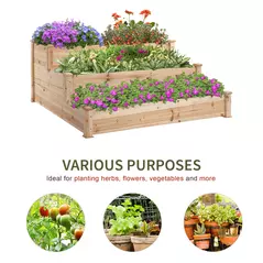 Outsunny 470L Raised Garden Bed, 3-Tier Planter Kit, Elevated Wooden Planters for Garden, Yard & Patio, 124 x 124 x 56 cm - 5