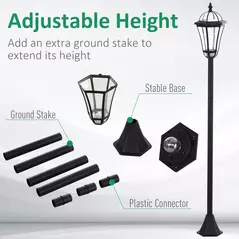 Outsunny 2 PCS 1.3M Garden Solar Lamp Post Lights Solar Powered LED Lantern Patio Pathway Walkway Outdoor Water-Resist Auto Switch 6 Hours Black - 6