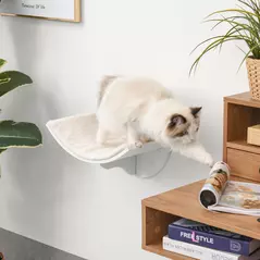 PawHut Wood Cat Shelves, Wall-Mounted Cat Shelter, Curved Kitten Bed Perch Climber Furniture 41 x 28 x 21cm White - 8