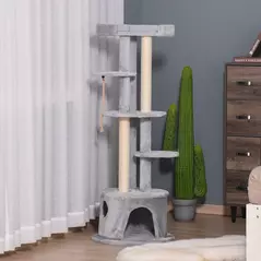 PawHut Cat Tree for Indoor Cats Kitten Tower Multi-level Activity Centre Pet Furniture with Scratching Post Condo Hanging Ropes Plush Perches Grey - 9