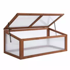 Outsunny Wooden Cold Frame, Small Polycarbonate Greenhouse for Plants with Openable & Tilted Top Cover, Brown, 100 x 65 x 40cm - 1