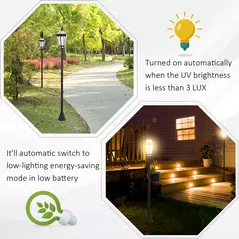 Outsunny 2 PCS 1.3M Garden Solar Lamp Post Lights Solar Powered LED Lantern Patio Pathway Walkway Outdoor Water-Resist Auto Switch 6 Hours Black - 4