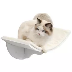 PawHut Wood Cat Shelves, Wall-Mounted Cat Shelter, Curved Kitten Bed Perch Climber Furniture 41 x 28 x 21cm White - 1