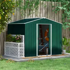 Outsunny 7.7 x 5.7ft Metal Garden Shed with Ventilation Slots and Sliding Doors, Galvanised Outdoor Tool Storage House, Green - 2