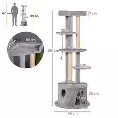 PawHut Cat Tree for Indoor Cats Kitten Tower Multi-level Activity Centre Pet Furniture with Scratching Post Condo Hanging Ropes Plush Perches Grey - 3