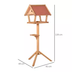 PawHut Wooden Bird Table Freestanding Feeding  Station for Garden Outside ,139H cm, Natural - 3