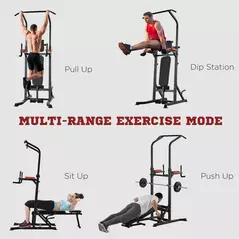HOMCOM Pull Up Station with Adjustable Weight Bench, Dip Station and Barbell Rack, Multi-Function Power Tower Free Standing Pull Up Bar for Home Gym - 4