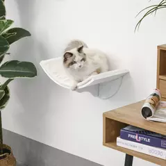 PawHut Wood Cat Shelves, Wall-Mounted Cat Shelter, Curved Kitten Bed Perch Climber Furniture 41 x 28 x 21cm White - 2