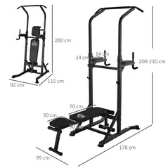 HOMCOM Pull Up Station with Adjustable Weight Bench, Dip Station and Barbell Rack, Multi-Function Power Tower Free Standing Pull Up Bar for Home Gym - 3