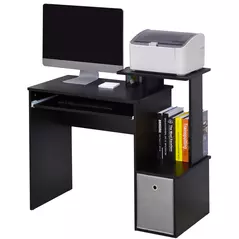 HOMCOM Computer Desk with Sliding Keyboard Tray Storage Drawer Shelf Home Office Workstation Black - 1