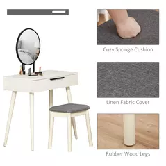 HOMCOM Modern Dressing Table with Round Mirror and Stool, Makeup Vanity Table with 2 Drawers for Bedroom, Living Room, 80 x 40 x 123 cm, White - 4