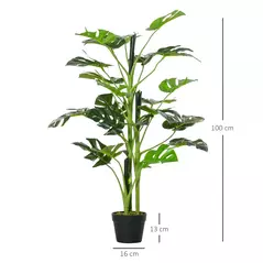 Outsunny 100cm/3.3FT Artificial Monstera Tree Decorative Cheese Plant 21 Leaves with Nursery Pot, Fake Tropical Palm Tree for Indoor Décor - 3