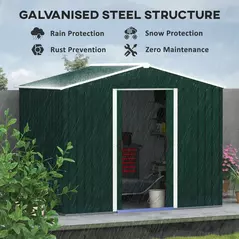 Outsunny 7.7 x 5.7ft Metal Garden Shed with Ventilation Slots and Sliding Doors, Galvanised Outdoor Tool Storage House, Green - 4