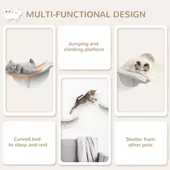 PawHut Wood Cat Shelves, Wall-Mounted Cat Shelter, Curved Kitten Bed Perch Climber Furniture 41 x 28 x 21cm White - 7