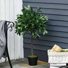 Outsunny Artificial Bay Laurel Topiary Trees w/ Pot Fake, Set Of 2 90cm/3FT Indoor Greenery Plant Home Office Garden Decor Green - 7