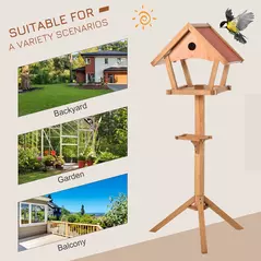 PawHut Wooden Bird Table Freestanding Feeding  Station for Garden Outside ,139H cm, Natural - 4