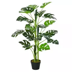 Outsunny 100cm/3.3FT Artificial Monstera Tree Decorative Cheese Plant 21 Leaves with Nursery Pot, Fake Tropical Palm Tree for Indoor Décor - 2