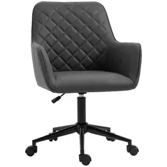 Vinsetto Office Desk Chair, Leather-Feel Fabric Computer Swivel Chair with Rolling Wheels and Adjustable Height for Home, Grey - 1