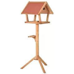 PawHut Wooden Bird Table Freestanding Feeding  Station for Garden Outside ,139H cm, Natural - 8