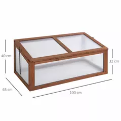 Outsunny Wooden Cold Frame, Small Polycarbonate Greenhouse for Plants with Openable & Tilted Top Cover, Brown, 100 x 65 x 40cm - 3