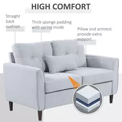 HOMCOM 2 Seater Sofa with Spring Cushion, Fabric Sofa with Wooden Legs, Modern Love Seat for Living Room, 140cm Width Tufted Couch for Bedroom, Light Grey - 6