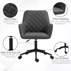 Vinsetto Office Desk Chair, Leather-Feel Fabric Computer Swivel Chair with Rolling Wheels and Adjustable Height for Home, Grey - 6