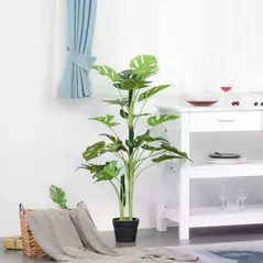 Outsunny 100cm/3.3FT Artificial Monstera Tree Decorative Cheese Plant 21 Leaves with Nursery Pot, Fake Tropical Palm Tree for Indoor Décor - 1