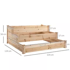 Outsunny 470L Raised Garden Bed, 3-Tier Planter Kit, Elevated Wooden Planters for Garden, Yard & Patio, 124 x 124 x 56 cm - 3