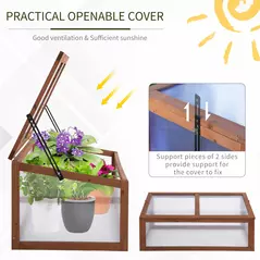 Outsunny Wooden Cold Frame, Small Polycarbonate Greenhouse for Plants with Openable & Tilted Top Cover, Brown, 100 x 65 x 40cm - 6