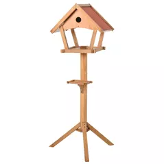 PawHut Wooden Bird Table Freestanding Feeding  Station for Garden Outside ,139H cm, Natural - 1