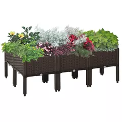 Outsunny Set of 6 26L Garden Raised Bed Elevated Patio Flower Plant Planter Box PP Vegetables Planting Container, Brown - 1