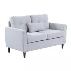 HOMCOM 2 Seater Sofa with Spring Cushion, Fabric Sofa with Wooden Legs, Modern Love Seat for Living Room, 140cm Width Tufted Couch for Bedroom, Light Grey - 1