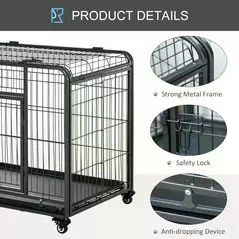 PawHut Metal Dog Cage Kennel Locking Door & Wheels Removable Tray Openable Top For Extra Large Pets 125 x 76 x 81 cm - 5
