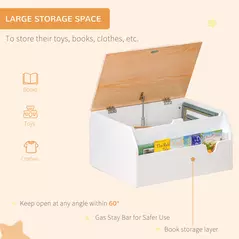 HOMCOM Wooden Kids Toy Box Children Storage Chest Organiser Book Slot Safety Hinge Playroom Furniture White - 5