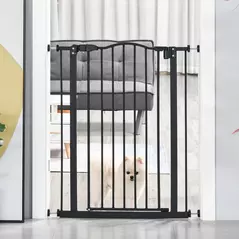 PawHut Pressure Fit Dog Stair Gate No Drilling Safety Gate Auto Close for Doorways, Hallways, 74-80cm Adjustable, 94cm Tall, Black - 2
