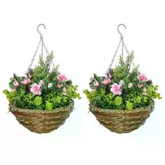 Outsunny Set of Two Hanging Lisianthus Flower Pots - Pink/Green - 2