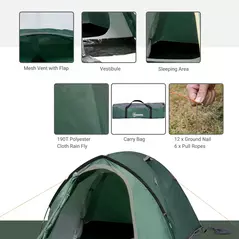 Outsunny Dome Tent for 3-4 Person Family Tent with Large Windows Waterproof Green - 6