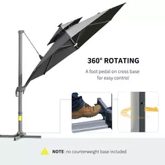Outsunny 3m Cantilever Parasol w/ Solar Lights Power Bank Base 360° Spin Dark Grey - 6