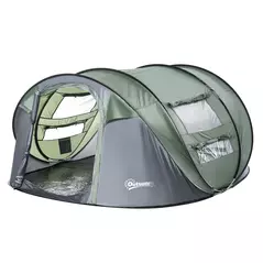 Outsunny 4 Person Pop-up Camping Tent Family Tent with Ground Sheet, 4 Windows and Portable Carry Bag for Beach Outdoor Trip, Dark Green - 1