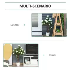 Outsunny Artificial Plants White Rose Floral in Pot, Fake Plants for Home Indoor Decor, 90cm - 6