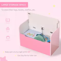 HOMCOM Kids Wooden Toy Box Children Storage Chest Bench Organiser Safety Hinge Bedroom Playroom Furniture Pink - 5