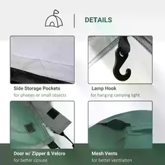 Outsunny Dome Tent for 3-4 Person Family Tent with Large Windows Waterproof Green - 5