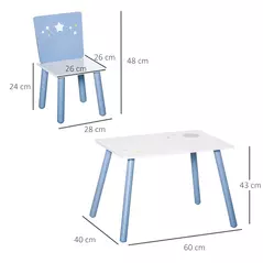 HOMCOM 3 Pcs Kids Table & Chairs Set w/ Wood Legs Safe Corners Cute Stars Seating Mini Furniture Home Playroom Bedroom Dining Room Blue - 3