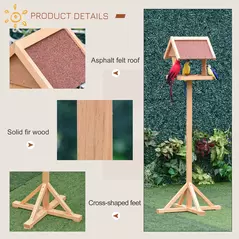 PawHut Wooden Bird Table Wild Bird Feeding Station Freestanding Feeder for Garden Outdoor 55 x 55 x 144cm - 6